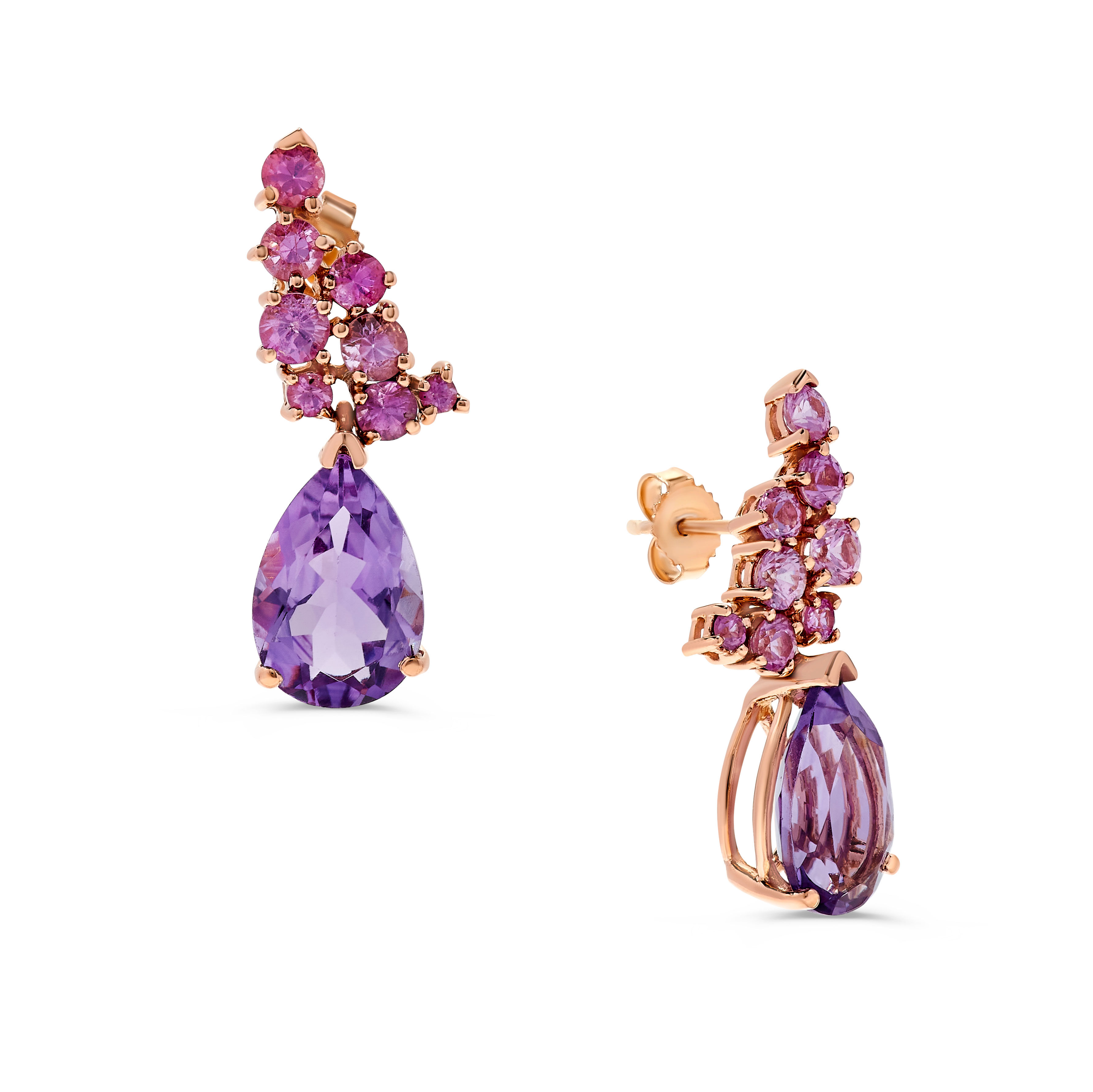 Pink gemstone drop earrings store